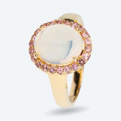 Ring 925 Silber vergoldet Opal+Pink Turmalin