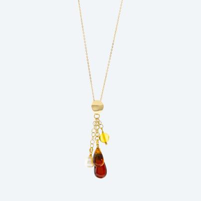Collier 925 St. Silber vergoldet Bernstein+Perle