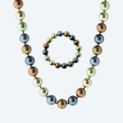 Set Collier+Armband Muschelkernperle multi