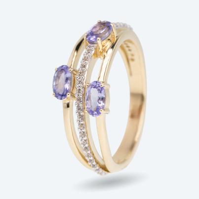 Ring 585 Gelbgold AAATansanit+Zirkon