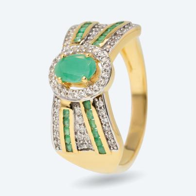 Ring 925 Sterling Silber vergoldet Smaragd+Zirkon