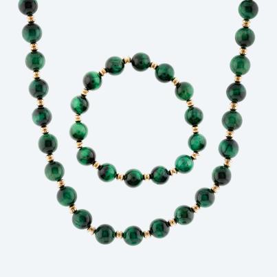 SET Collier + Armband Tigerauge grün