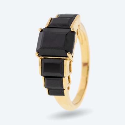 Ring 925 Sterling Silber vergoldet Spinell schwarz