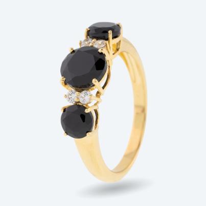 Ring 925 Sterling Silber vergoldet Spinell schwarz