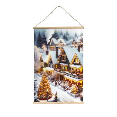 LED Wandbild Weihnachtsdorf 75x112cm