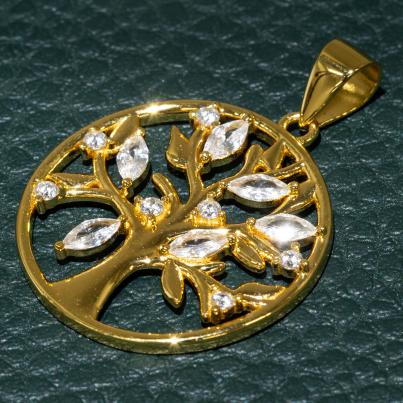 Anhänger Lebensbaum 925 Silber vergoldet Zirkonia