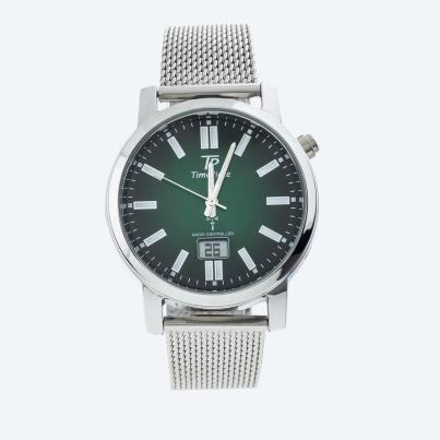 Time Piece Herren-Funkuhr Meshband, silber-grün