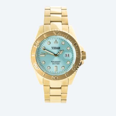 VIDAR Herren-Automatikuhr "Bahamas" gold-iceblau