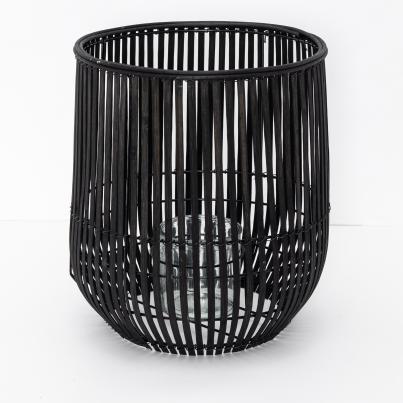 Bambus Windlicht mit Glas schwarz