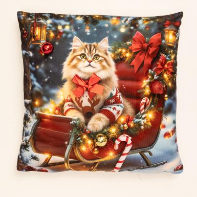 Dekokissen Katze im Schlitten 40x40cm