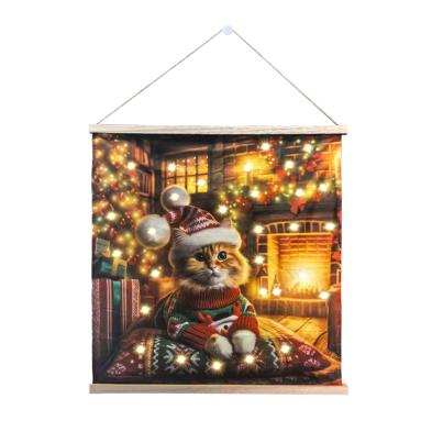 LED Wandbild Weihnachtskatze75x75cm
