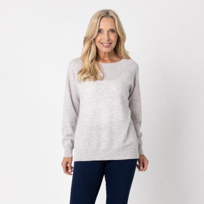 100% KASCHMIR Pullover, Rundhals, hellgrau