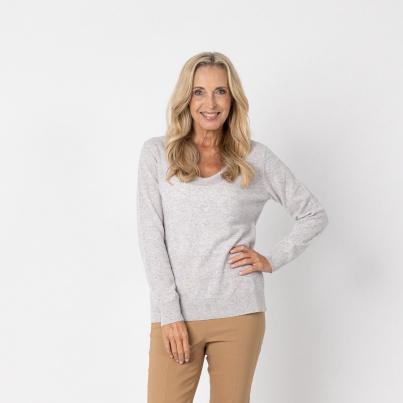 100% KASCHMIR Pullover, V-Ausschnitt, hellgrau