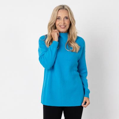 100% KASCHMIR Pullover, Stehkragen, azur