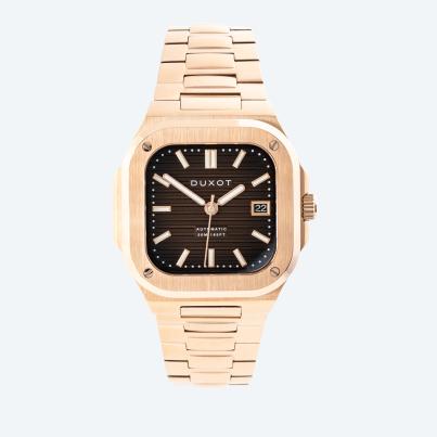 DUXOT Automatikuhr "Quadrata" roségoldfarben-braun