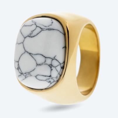 Ring Edelstahl vergoldet Türkis weiß synth.