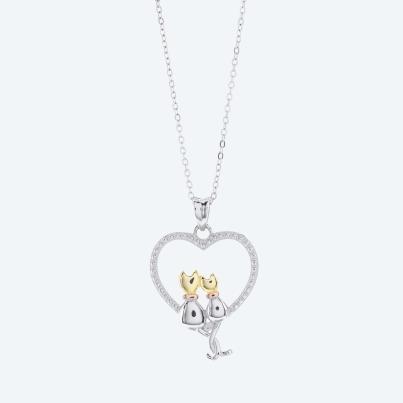 Anhänger Katzenherz mit Kette 925 tricolor