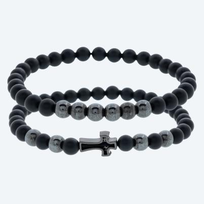 SET: 2x Armband Achat schwarz, geschwärzt