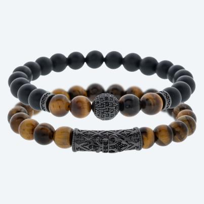 SET: 2x Armband Tigerauge, Achat, geschwärzt