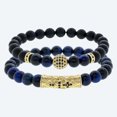 SET: 2x Armband Achat, Tigerauge, goldfarbig