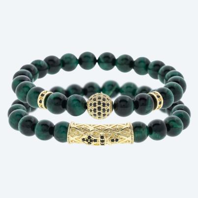 SET: 2x Armband Tigerauge grün, goldfarbig