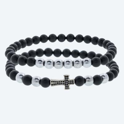 SET: 2x Armband Achat silberfarbig