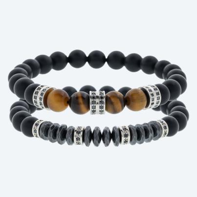 SET: 2x Armband Achat, Tigerauge, Hämatit