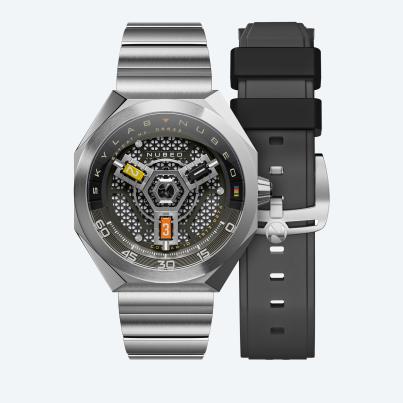 NUBEO Herrenuhr "Skylab Automatic" braun-silber
