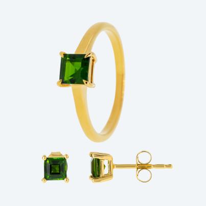 SET: Ring und Ohrstecker 925 vergold. Chromdiopsid