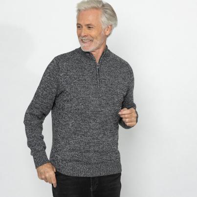 Herren-Pullover mit Troyerkragen schwarz