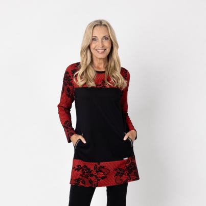 VANESSA STYLE Damen-Longshirt schwarz/rot
