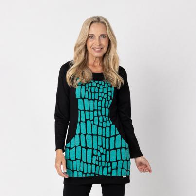 VANESSA STYLE Damen-Longshirt schwarz/türkis