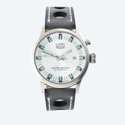 UMF Herren-Automatikuhr, silber, Lederband schwarz