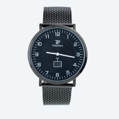Time Piece Herren-Funkuhr, Milanaiseband, schwarz
