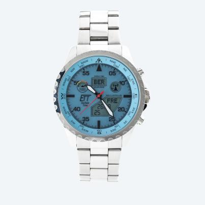 ETT Funk-Solar Herrenuhr "World Timer" iceblau