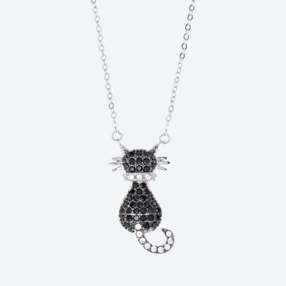 Collier Katze 925 Silber rhodiniert Spinell