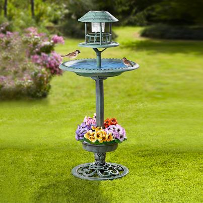 Solar-Vogelbad mit Blumentopf