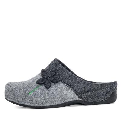 Dr. Feet Damenhausschuhe grau/schwarz mit Blume