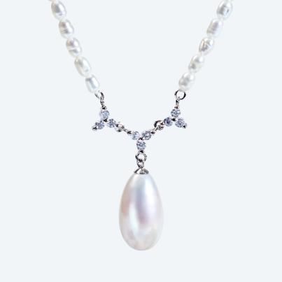 Collier 925 rhodiniert Süßwasserzuchtperlen