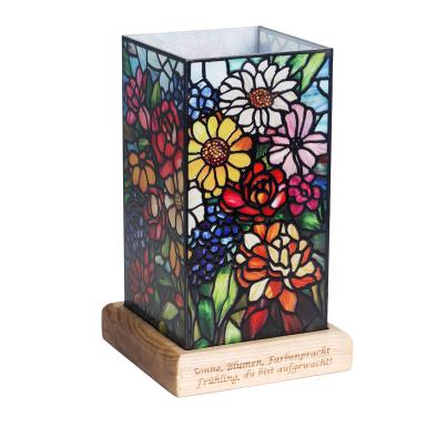 Design-Tischleuchte mit Spruch Sonne Blumen Farben