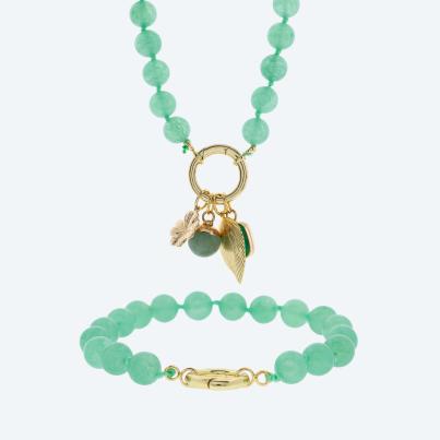 SET: Collier+Armband Jade grün gefärbt
