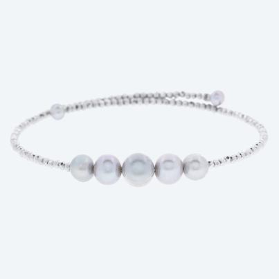 Armreif Süßwasserzuchtperle silberfarbig, Hämatit