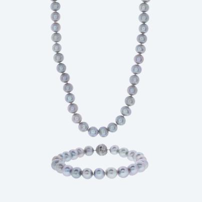 SET: Collier+Armband AAAAA SWZPerlen silberfarbig