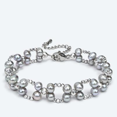 Armband Süßwasserzuchtperle silberfarbig, Hämatit