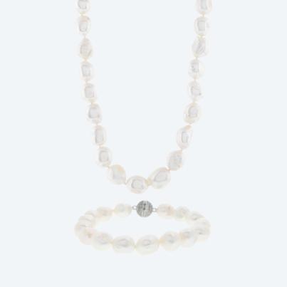 SET: Collier+Armband Süßwasserzuchtperlen weiß