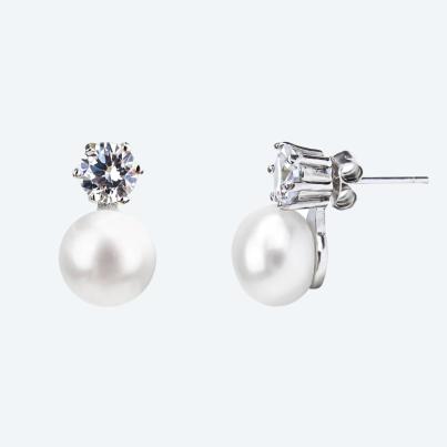 Ohrstecker 925 rhod. Süßwasserzuchtperle, Zirkonia