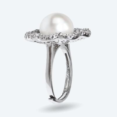 Ring 925 rhod. Süßwasserzuchtperle, Zirkonia