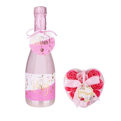 Set Duschgel in Sektflasche + Baderosenherzbox