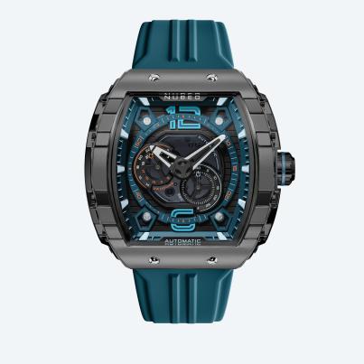 NUBEO Herrenuhr "Magellan Automatic" retro blau