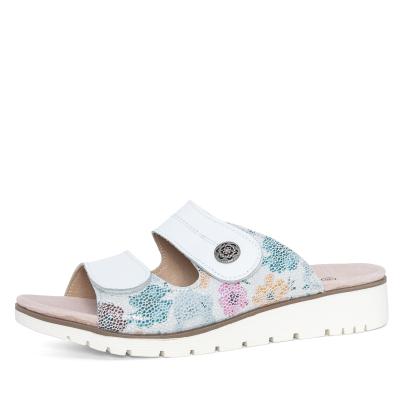 Chiara Gradi Damenpantoletten weiß mit Bumenmuster